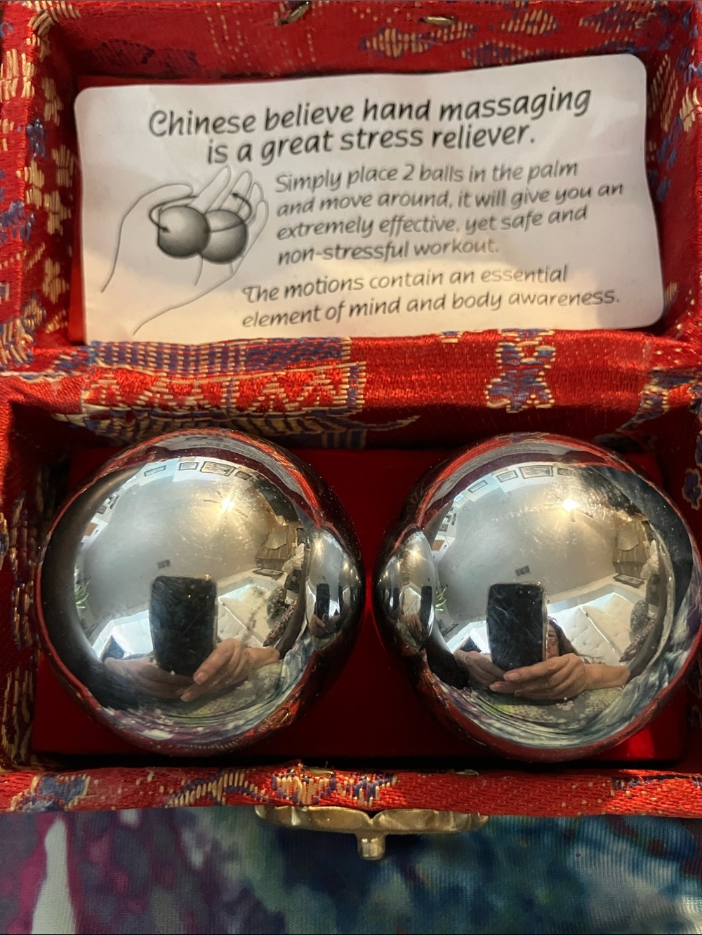 Chinese Hand Massage Baoding Balls - Silver Stress Relief Pair